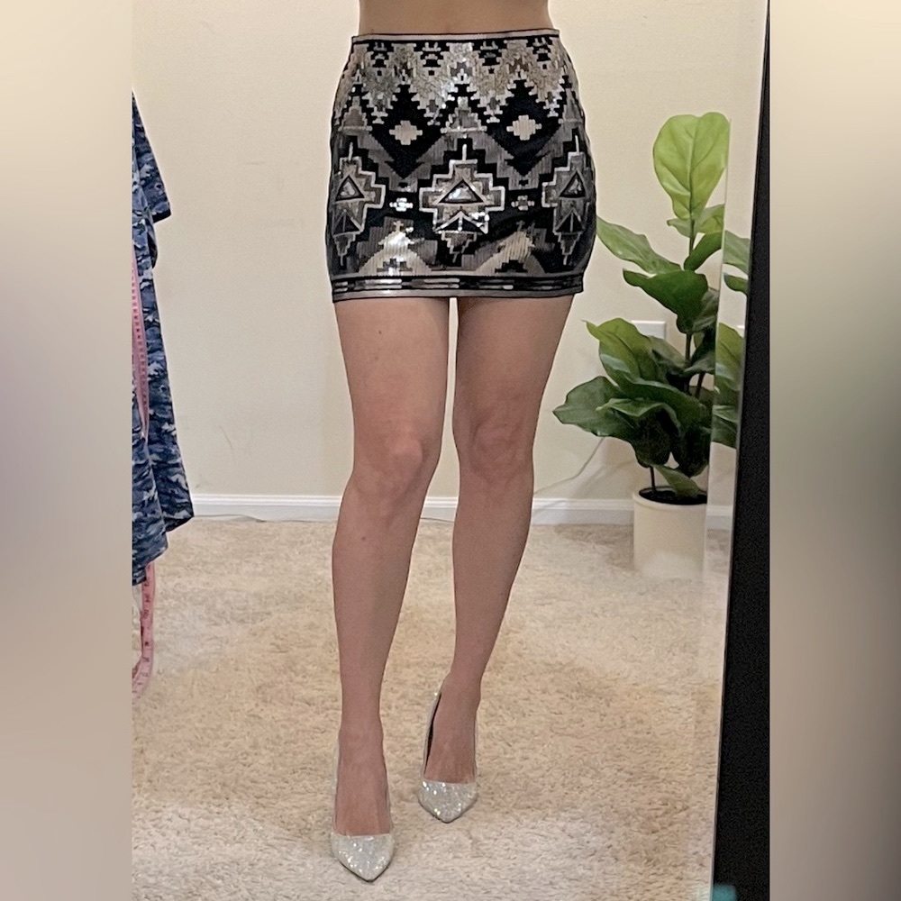 Express Silver Sequin Mini Skirt